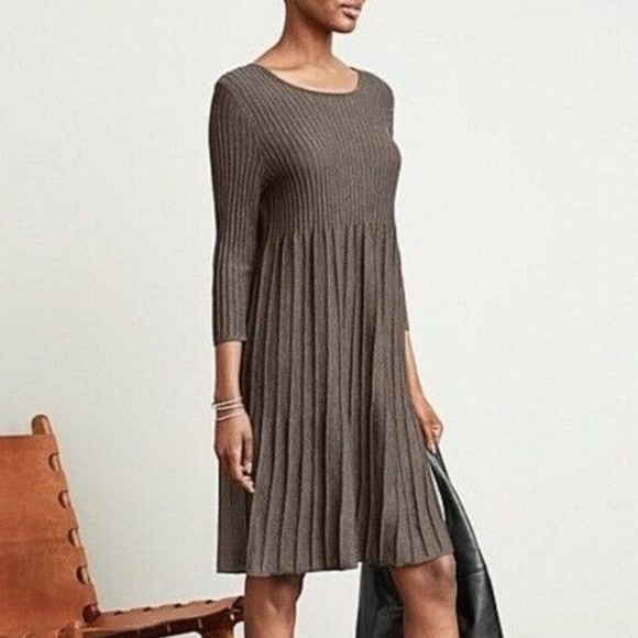 Eileen Fisher Dresses & Skirts - Eileen Fisher Brown Washable Wool Ribbed Accordion Dress Size Xsmall